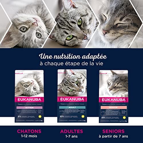 EUKANUBA - Croquettes Premium pour Chaton – Riche en Poulet Frais et en Riz – Favorise la croissance - Alimentation 100% Complète et Equilibrée – DHA – Sans Blé – Sans OGM - Sac refermable - 2kg