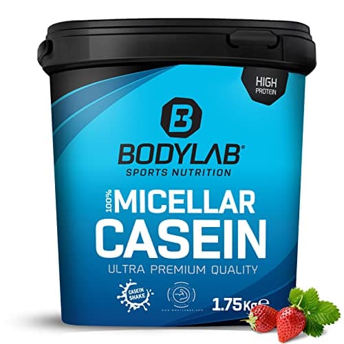 Bodylab24 Casein Micellar Fraise 1750g, 100% caséine pure, riche en acides aminés BCAA, longue sensation de satiété, favorise la construction musculaire, idéal pendant un régime protéiné