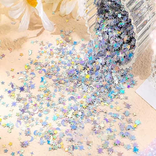 LuLiyLdJ confettis anniversaire, confettis à paillettes, Décoration d'anniversaire, Étoiles, Lune, Confettis argentés, Décoration de table pour anniversaire, fête, anniversaire de mariage, 4000 pièce
