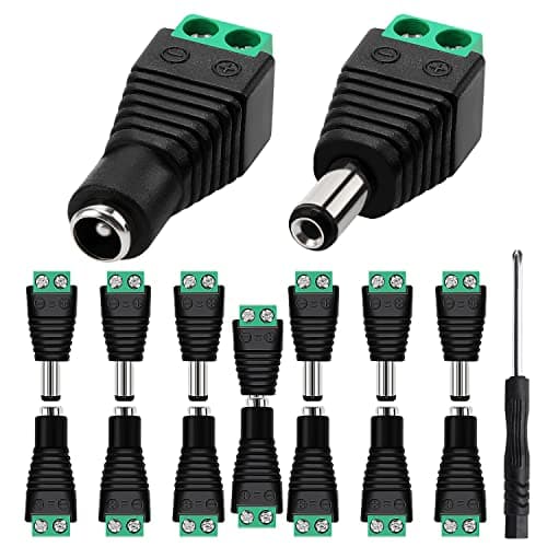KUOQIY 7 Paires 5.5mm x 2.1mm DC Connecteur d'alimentation Mâle et Femelle, 12V Mâle Femelle Adaptateur de Prise à Vis, pour Caméra CCTV