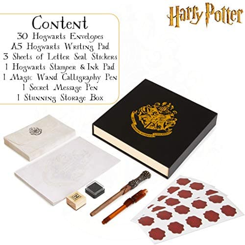 Harry Potter Coffret Papier À Lettre Poudlard, Ensemble Papeterie Complet Avec Stylo Calligraphie, Bloc Note, Enveloppes, Stickers Sceau, Tampon Enfant Et Stylo Magique Encre Invisible