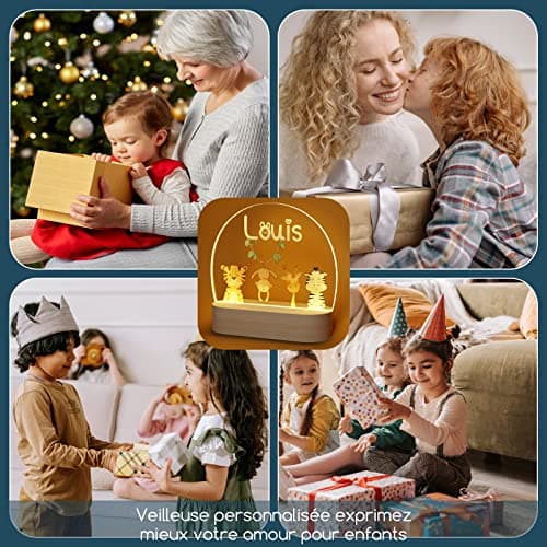 Giftove Veilleuse Bébé Personnalisé avec Prénom & Date - Cadeau Naissance Garcon et Fille Original - Idee Cadeau de Nouveau né & Bapteme - Cadeau Bebe Naissance - Deco Chambre Bebe/Enfant - Lampe Bebe