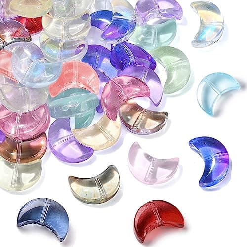 Stiesy Lot de 100 perles en verre colorées en forme de croissant de lune - Perles d'espacement transparentes pour la fabrication de bijoux et de bracelets