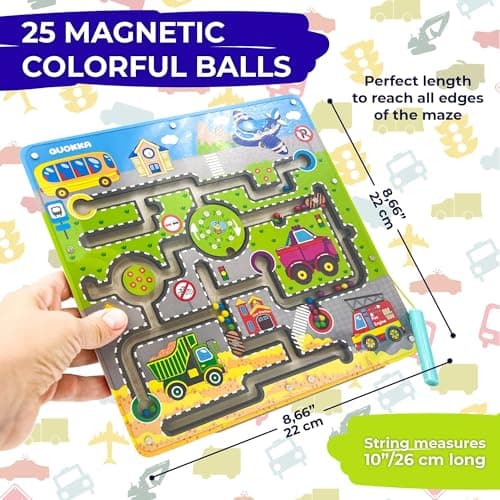 QUOKKA Jouet Labyrinthe Magnétique Enfant de 2 à 3 Ans - Jeux Montessori Transport - Jeux de Voyage en Voiture de 3 à 5 Ans - Jeu Educatif en Bois pour Enfants - Educatif Cadeau pour 3 4 5 6 Ans