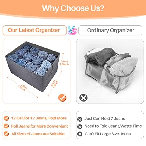 (Lot de 4) Organisateur armoire rangement tiroir vetement - 12 grilles boite de rangement pour vetements, jeans, pantalon, chandail, serviettes, t-shirts, Rangement penderie, Organisateur de placard