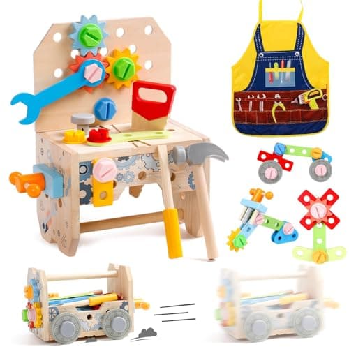 Caisse a Outil Enfant Jouet Enfant 2 Ans, 3 en 1 Boite a Outils Enfant Etabli Enfant Jeux Enfant 3 4 Ans, Jouet en Bois Jouet Montessori Jeu Educatif Cadeau Enfant 2 3 4 Ans(52 Pièces )