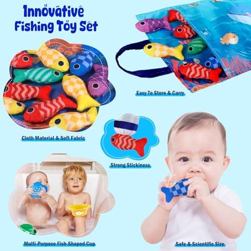 Fozcmisw Jouet de pêche Montessori, Jouet Bebe 1 an Montessori Pêche a la Ligne pour Enfant 1 2 3 Ans Fille Garçon, Jeu de Pêche pour Bébé Jouet éducatif Enfant Jouet de Motricité Cadeau pour Bébé