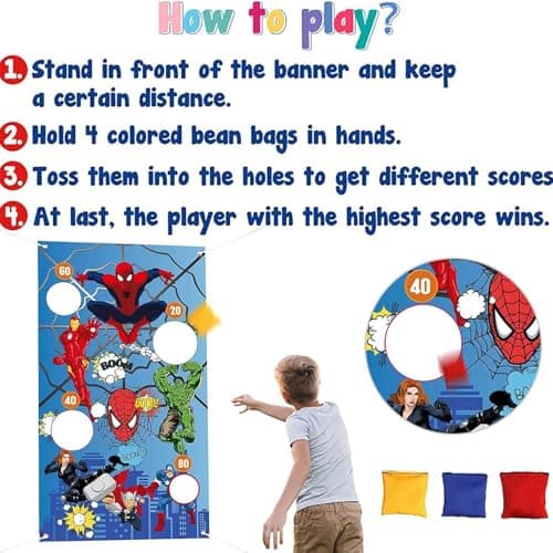 Jeux de Lancer Enfant,Bannière de Dessin Animé avec 4 Sac de Sable, Cartoon Anime Jeux de Lancer,Throwing Game,Jouets Enfants pour Fête d'anniversaire,Carnaval,Jeux pour Intérieur, Extérieur,Jardin