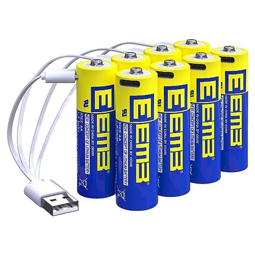EEMB Piles AA Pack de 8 Piles AA Rechargeables Piles au Lithium AA USB Type C de Recharge Batterie de Remplacement 1.5V 2600mWh Flash de Caméra Clignotant