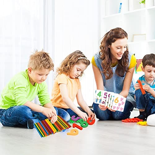 URFEDA Bâtonnets de comptage en bois, blocs de chiffres avec carte flash mathématiques, jouets d'apprentissage précoce Montessori, jouets éducatifs intelligence pour enfants de 3 ans et plus