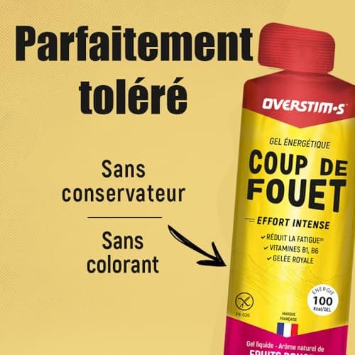 Overstim.s - Gel Coup de Fouet (10 sachets) -Gel énergétique pour le sport (vélo, course à pied...) - Energie instantanée - Efforts intenses - passages difficiles - 100 kcal/gel - Saveur Fruits rouges