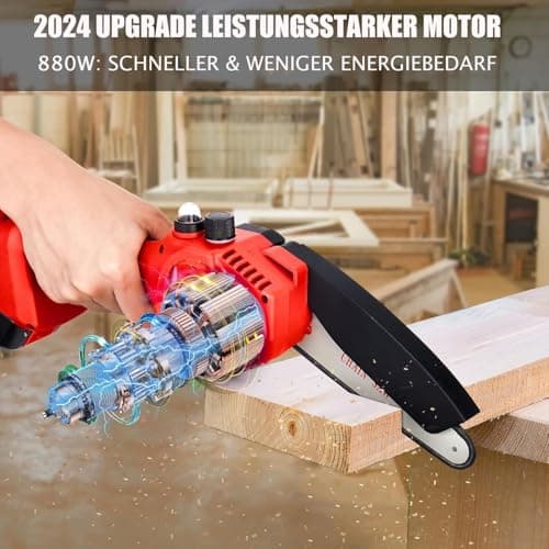 CEEPUY Mini Tronçonneuse à Batterie 8000mAh 6 Pouces 880W, 2 Batteries 4.0 mAh 2 guide chaîne, Petite Tronconneuse Thermique Coupe Branche Electrique Scie Electrique Tronçonneuse Sans Fil Pour Jardin