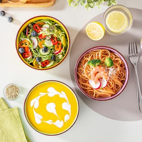 vancasso Série BONITA Lot de 6 Bols à Petit Déjeuner en Grès de 720 ml, 14.6cm Bol Ramen, Bol à Céréales, Passe au Lave-vaisselle et au Micro-ondes, pour Salade, Porridge, Riz, Multicoloré