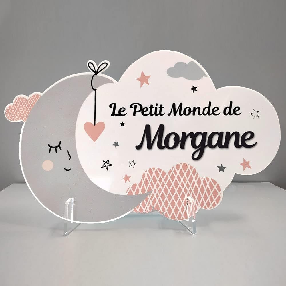 Plaque de Porte Fille Nuage Rose. Plaque Plexi. Plaque Chambre Enfant. Plaque Personnalisable avec Prénom. Décoration Chambre Le Petit Monde De - avec Support en plexi et Renfort