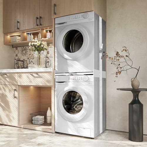 NIUXX Universel Kit de Superposition pour 46-66cm Lave-linge et Sèche-linge, Kit D’empilage pour Machine à Laver, Cadre Intermédiaire pour Laver, Sèche-Linge Kit Intermédiaire avec Sangles à Cliquet