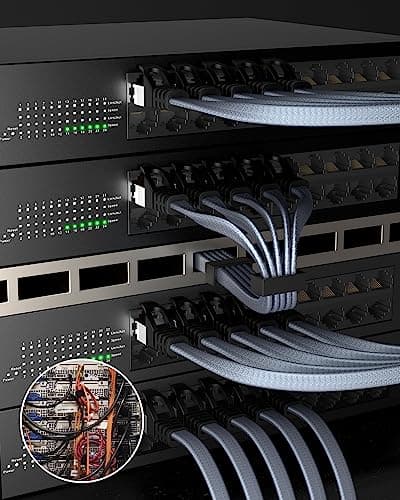BUSOHE Cat 8 Câble Ethernet 2m (5 Pièces), Câble Réseau LAN Gigabit RJ45 Plat Haut Débit, Tressé Cable Internet 40Gbps 2000Mhz Compatible avec PC, Routeurs, Modems