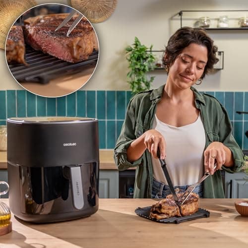 Cecotec Air Fryer Cecofry&Grill Duoheat 6500. Friteuse à Air sans Huile 6,5L, Grill, Plancha, Résistance Double, 2200W, Cuisson Uniforme, Idéale pour Viandes et Pizzas