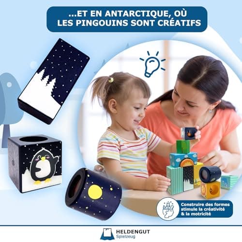 HELDENGUT® Blocs Sonores 'Tour-du-Monde' dès 1 an pour Bébés - Cubes de Construction en Bois de Qualité - Jouet Éducatif Montessori pour Filles & Garçons dès 1 an