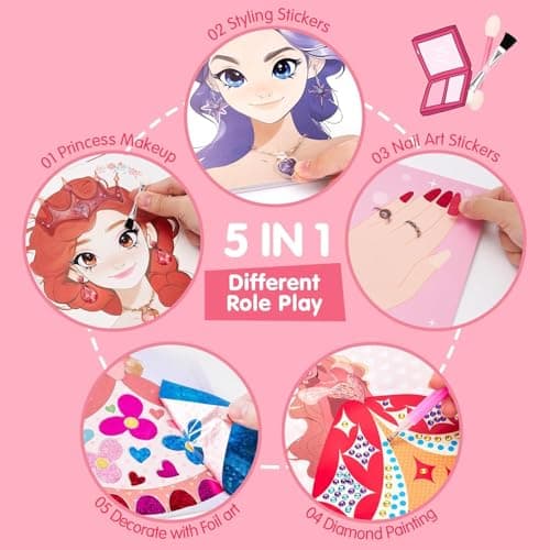 COCO&Friends Jouet Fille 5 6 7 ans Diamond Painting Enfant avec Foil Stickers, Activites Manuelles pour Enfants Princesse Habiller Livre de Coloriage, Cadeau Fille 5 6 7 ans Anniversaire Noël