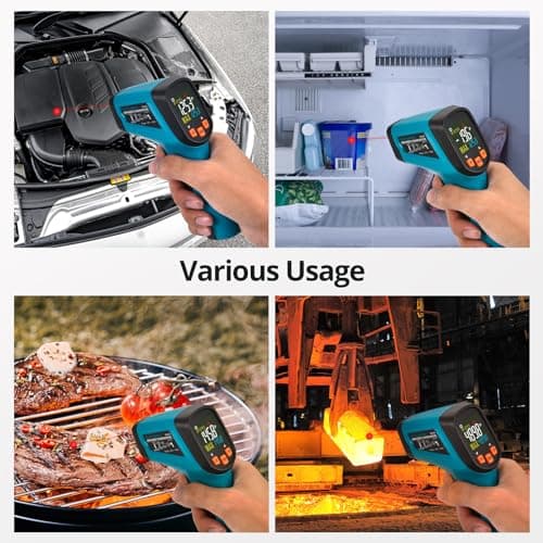 Thermomètre Infrarouge Laser Numérique Sans Contact, -50°C ~ 600°C(-58°F ~ 1112°F), Emissivité Réglable, Idéal pour Cuisine, Barbecue, Four, Frigo Professionnel, Pizza, Viande