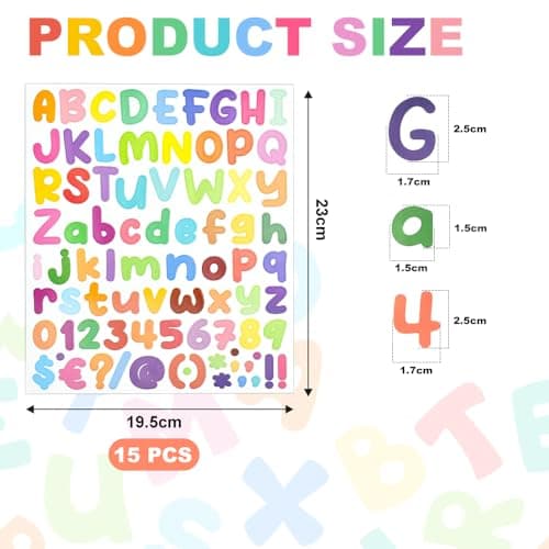15PCS Autocollants Lettre Autocollants Alphabet Autocollants de Chiffres Alphabétiques Autocollants Numéro Alphabet Coloré Gommettes Enfants Autocollants Alphabet Auto Adhésifs pour Déco