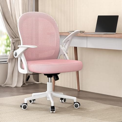 naspaluro Chaise de Bureau avec Accoudoir Relevable, Fauteuil de Bureau avec Soutien Lombaire, Siège Bureau avec Dossier Moyen de 45 cm (sans Repose-Pieds ni Appuie-tête, Rose)