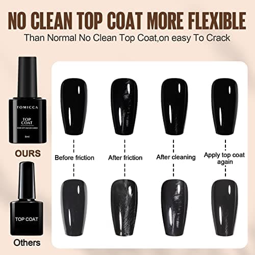 TOMICCA Vernis Semi Permanent, Base et Top Coat Vernis Gel UV Semi Permanent 2 * 8ML No Wipe Top Coat et Base Coat pour studio de manucure DIY Home