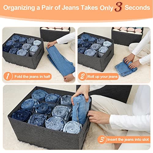 (Lot de 4) Organisateur armoire rangement tiroir vetement - 12 grilles boite de rangement pour vetements, jeans, pantalon, chandail, serviettes, t-shirts, Rangement penderie, Organisateur de placard
