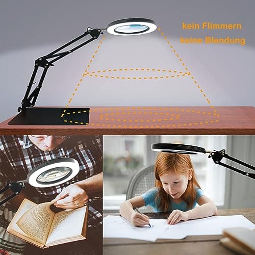 Loupe avec lumière, Lampe de bureau Led 10X avec pince et base 5 modes de couleur 10 niveaux de gradation Lampe à pince pour seniors Aide à la lecture Lampe de travail bricolagenn Loupe de lecture