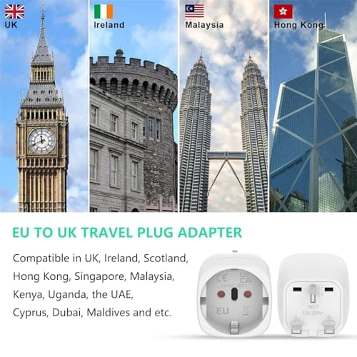 Clomnpe 2 Pièces Adaptateur Prise Anglaise, Adaptateur de Voyage France/Europe ver UK,Francaise FR 2 Broches vers GB 3 Broches pour Irlande, Angleterre, Ecosse,Dubaï, Adaptateur Type G