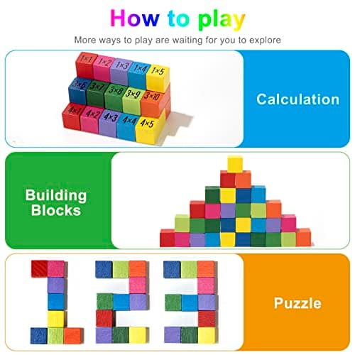 Wisplye Table de Multiplication en Bois, Couleurs Jeu d'exercices de Multiplication Mathématique Montessori Jouets Éducatifs Cadeau pour Les élèves du Primaire et Les Enfants de 3+ Ans
