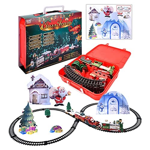 Train électrique de Noël, Jouet de Train de Chemin de Fer Électrique Ensemble de Jeu Alimenté par Batterie Jouet de Train Miniature Léger Et Sonore, Ensemble de Train de Noël Classique pour enfants
