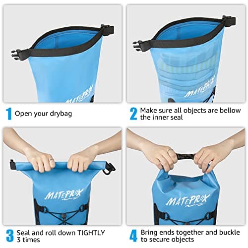 MATEPROX Sac Sec étanche 5L 10L 20L Dry Bag Sack avec Sangle réglable, Sac étanche pour Kayak, Randonnée, Rafting et Camping avec Pochette étanche pour Téléphone-10L Bleu