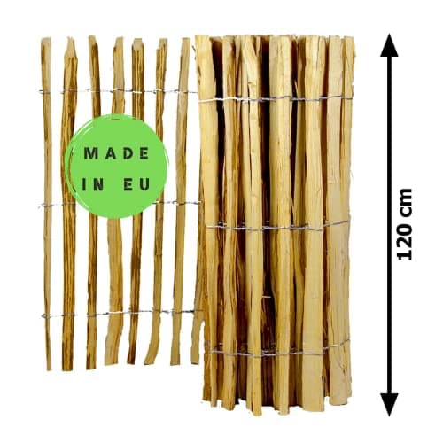 BOGATECO Clôture à Lattis Noisetier Bois | 120 cm de Hauteur et 500 cm de Long | Distance Entre Lattes 4-5 CM | Idéal comme Une Clôture de Jardin | Peut être Utilisé comme de Support pour Les Vignes