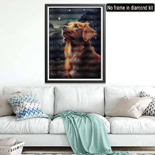 Diymood 5D Kit Complet de Broderie Diamant Chien - Peinture Diamant Nuit Étoilée Rond Point de Croix - Décoration Murale pour Chambre, DIY Diamond Painting Maison 30x40cm