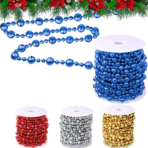 Guirlande de Noël 15M - Ornements de Sapin avec Perles de 8 mm et 4 mm - Décoration de chaîne de Sapin (Bleu)