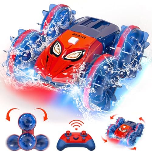 MYDOVA Voiture Telecommandé Enfant Tout Terrain Amphibie, 2.4 GHz Proportionnelle 20+ KM/H Hobby Offroad Monster RC Truck, 360°& 180°Rotation étanche