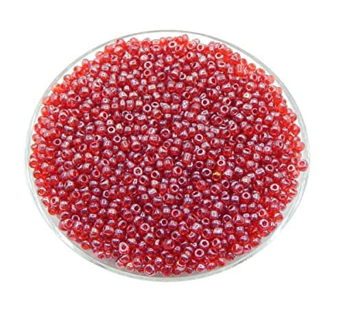 Lot de 1100 perles de rocaille en verre de 4 mm, 6/0, perles poney transparentes, mini perles rondes (rouge scintillant)