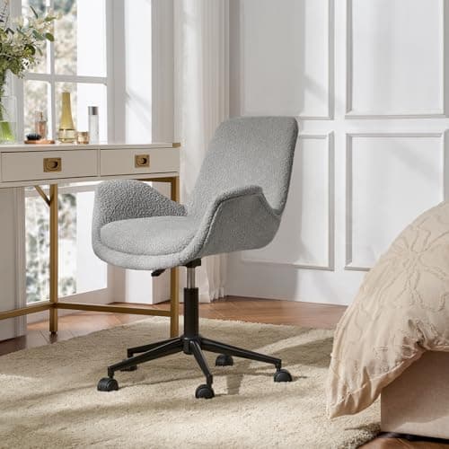 HULALA HOME Chaise de Bureau, Chaise d'ordinateur avec accoudoirs, Hauteur réglable, Fauteuil bouclé en Tissu pour Salon et Chambre à Coucher (Gris)