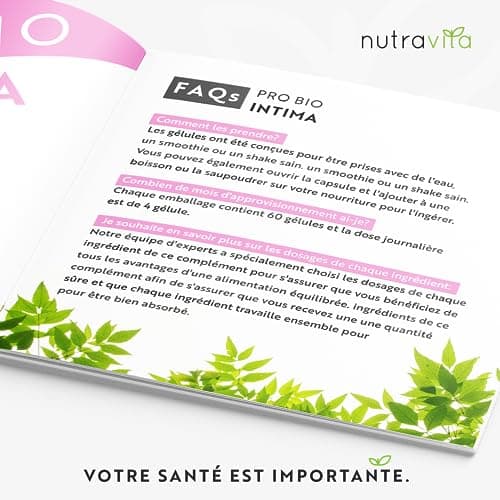 Pro Bio Intima - Probiotique Flore Intime - 40 Milliards UFC - Vitamine B6 + Lactobacillus et Canneberge - Probiotiques Flore Intestinale - 60 Gélules Vegan - Nutravita
