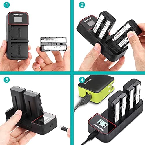 Newmowa NP-F550 Batterie de Remplacement (Pack de 2) et écran LCD Intelligent Double Chargeur USB pour Sony NP-F550 et Sony CCD-SC55 TR516 TR716 TR818 TR910 TR917