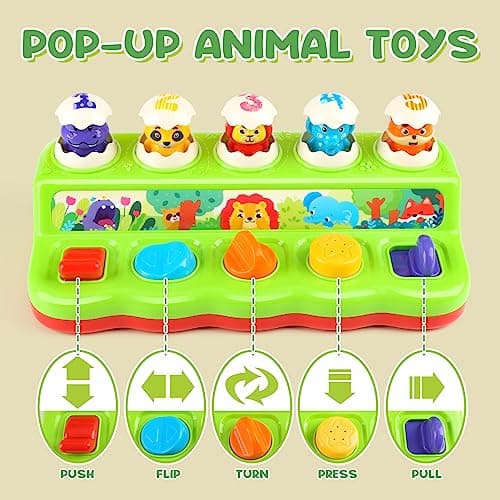 DINORUN Jouet Bebe 1 an, Jouet Montessori Pop Up avec Animaux Musique et Lumières Jeux Enfants 1 2 3 Ans Cadeau Bebe Fille Garcon 6 9 12 18 Mois
