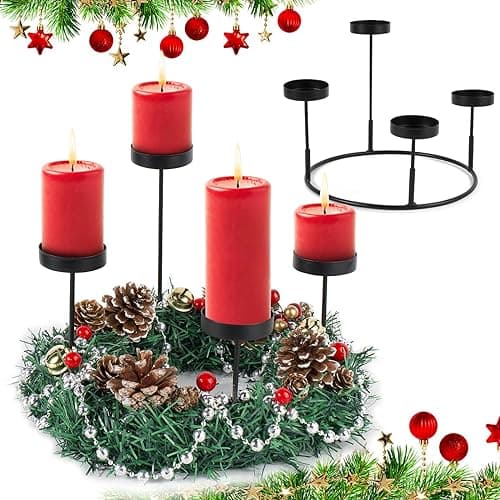 Porte-Bougie Rond Noir 4 Bougies Tiges pour Couronne de l`Avent Bougeoir Chandelier Détachable en Métal Decoration Table pour Noël Mariage Cérémonie Anniversaire Saint Valentin