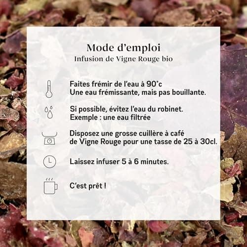 MY ORGANIC INFUSION - Vigne Rouge BIO en feuilles coupées - Pour Tisanes circulatoire et Infusions Bien-Être - Pour Recettes Maisons - Sélection De Premier Choix - Vitis Vinifera - 50 g