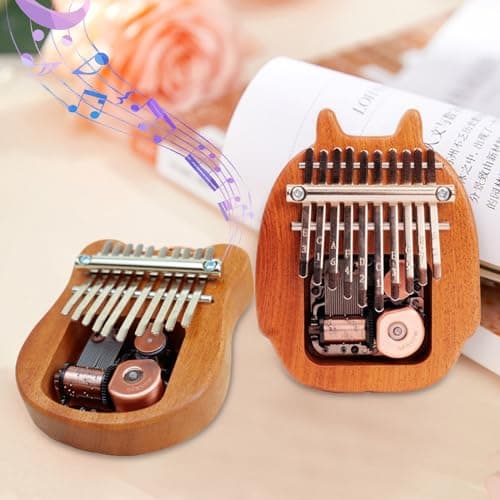 HUIOP Kalimba Mini Piano à Pouce 10 Touches Instrument de Musique Portable Dessin Animé Mignon Kalimba Piano à Pouce Boîte à Musique Cadeau pour Débutants Adultes Intéressant Fête Voyage Sapele Bois P
