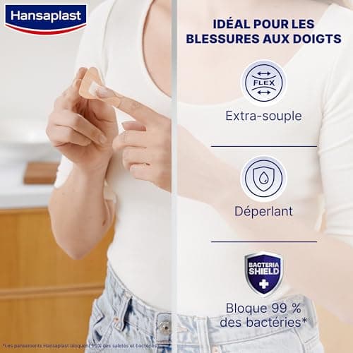 HANSAPLAST 20 Pansements Mix-Pack Mains, pansements universels résistant à l’eau et à la saleté, pansements prédécoupés spécial doigts
