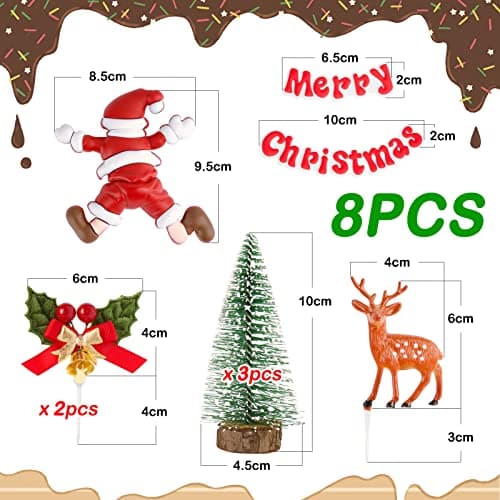 8Pièces Décoration Gâteau Cake Toppers Garniture Figurines Merry Christmas Père Noël Arbres Renne Cupcake Décor pour Fête Joyeux Noël
