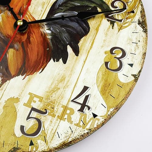 Lafocuse 30cm Horloge Murale Coq Vintage Bois, Silencieuse Pendule Murale Retro, Shabby Chic Rond Déco sans Tic-tac pour Salon Chambre Cuisine Bureau