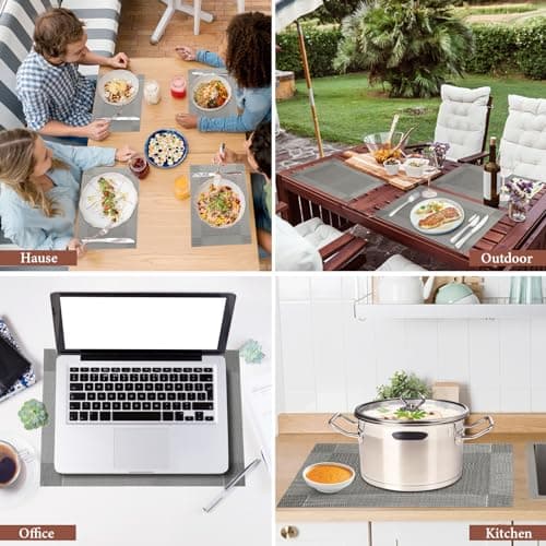 Gucass Lot de 8 Sets de Table Lavable, Sets de Table Plastique PVC, Tissé Lavable Napperons Résistant à Chaleur Antidérapant, pour Cuisine Table à Manger, Facile à Nettoyer et Stocker(45x30cm, Gris)