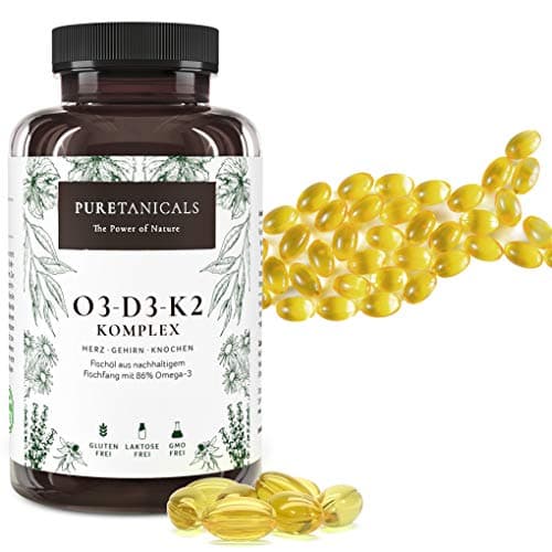 Oméga 3 + Vitamine D3 + K2 MK7 All-Trans - Premium Essentiels O3-D3-K2 Complexe à Haut Dosage - Huile de Poisson aux Acides Gras Essentiels EPA & DHA, Vit D3 K2 | Omega3 Gouttes | 240 Gélules